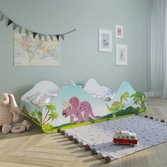 Kinderbett Jugendbett 80x160 mit Rausfallschutz | Dinosaurier Kinder Spielbett mit Lattenrost
