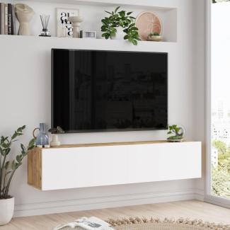 [en. casa] TV Hängeboard Lapinlahti Lowboard Hängeschrank 140 cm TV Board Fernsehtisch Wandregal hängend Eiche rustikal/Weiß