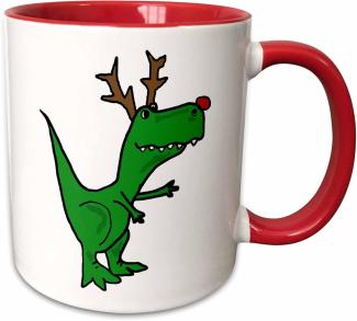 3dRose ''T-Rex Dinosaurier ', Rot, Reindeer-Two Tasse, Keramik, Rot-Grün, 10,16 x 7,62 x 9,52 cm, Rot