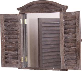 Wandspiegel mit Tür "Fenster" aus Massivholz in used-look braun