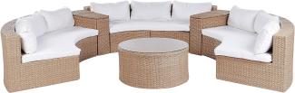 Lounge Set Rattan sandbeige 9-Sitzer rund Auflagen weiß SEVERO