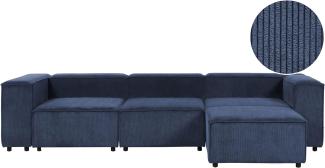 3-Sitzer Sofa Cord dunkelblau mit Ottomane APRICA