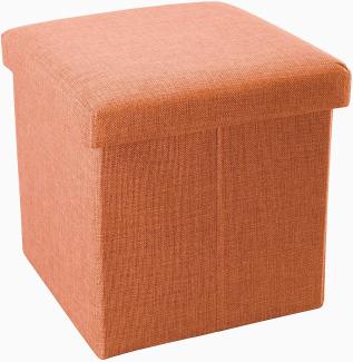 INTIRILIFE Faltbarer Sitzhocker 30x30x30 cm in MANDARINEN ORANGE - Sitzwürfel mit Stauraum und Deckel aus Stoff in Leinen Optik - Sitzcube Fußablage Aufbewahrungsbox Truhe Sitzbank