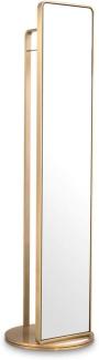 Casa Padrino Luxus Standspiegel mit Garderobenständer Messing Ø 55,5 x H. 201 cm - Freistehender drehbarer Spiegel mit Kleiderständer - Luxus Garderoben Möbel - Luxus Qualität
