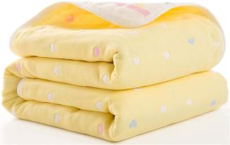 Hayisugal Kinder Decke 6-lagig Babydecke aus 100% Baumwolle - kuschelige Baumwolldecke Ideal als Kinderwagendecke, Erstlingsdecke, Bettdecke oder Kuscheldecke, Gelb Herz, 120x150cm