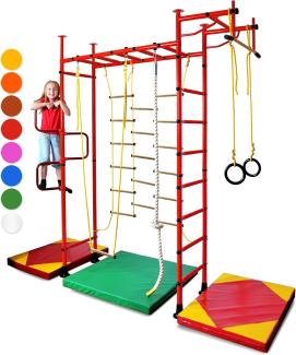 NiroSport Sprossenwand für Kinderzimmer M3 aufbau ohne bohrungen Made in Germany Metallsprossen Rot Raumhöhe 220 - 270 cm