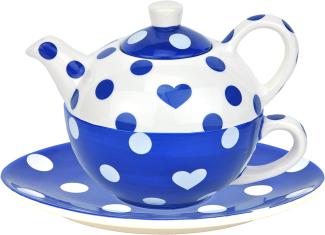 Tea for one Keramik Tasse Kanne Herz Punkte blau/weiß Jameson & Tailor