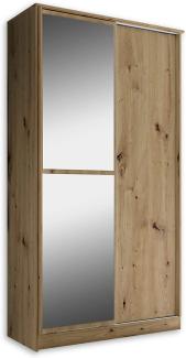 ALEDO Eleganter Kleiderschrank mit großer Spiegeltür & ausziehbarer Kleiderstange - Vielseitiger Schiebetürenschrank in Artisan Eiche Optik - 120 x 220 x 45 cm (B/H/T)