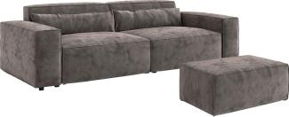 Big-Sofa Sirpio L 260x110 cm Mikrofaser Khakibraun mit Hocker