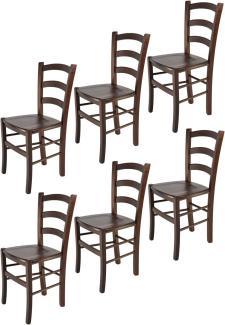 Tommychairs - 6er Set Stühle Venice für Küche und Esszimmer, robuste Struktur aus lackiertem Buchenholz im Farbton Dunkles Nussbraun und Sitzfläche aus Holz