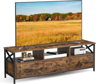 VASAGLE TV-Schrank, Lowboard für Fernseher bis zu 65 Zoll, TV-Regal mit 3 Schubladen, 147 x 40 x 50 cm, Industrie-Design, Stahlgestell, vintagebraun-schwarz
