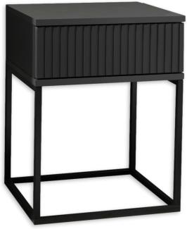 Stella Trading Marle Nachttisch in Graphit - Moderner Nachtschrank mit Schublade und schwarzem Metallgestell - 40 x 52 x 38,5 cm (B/H/T)