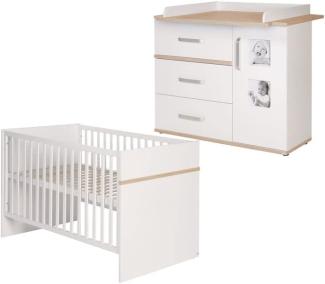 Babymöbel-Set \"Pia\" – 2-teilig, inkl. Kombi-Bett 70 x 140 cm & breiter Wickelkommode, weiß