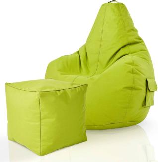 Green Bean© 2er Set Sitzsack + Hocker "Cozy+Cube" - fertig befüllt - Bean Bag Bodenkissen Lounge Sitzhocker Gamingstuhl Pouf - Hellgrün
