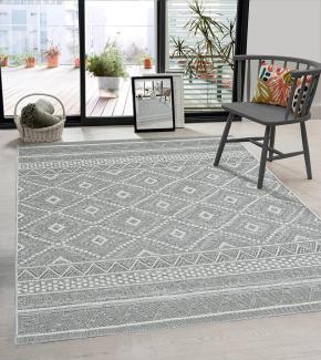 the carpet Calgary - robuster Teppich, Flachgewebe, modernes Design, ideal für Küche und Esszimmer, Vintage-Optik, Boho-Style, besonders flach, auch für den Außenbereich, Grau-Raute, 240 x 340 cm