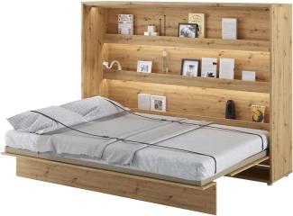 MEBLINI Schrankbett Bed Concept - Wandbett mit Lattenrost - Klappbett mit Schrank - Wandklappbett - Murphy Bed - Bettschrank - BC-04 - 140x200cm Horizontal - Artisan Eiche