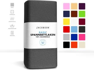 Jacobson Jersey Spannbettlaken Spannbetttuch Baumwolle Bettlaken (140x200-160x220 cm, Anthrazit)