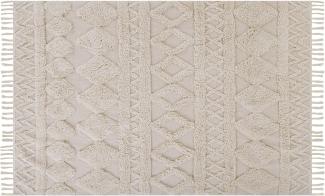 Teppich Baumwolle beige 140 x 200 cm geometrisches Muster Fransen Kurzflor DIDIM