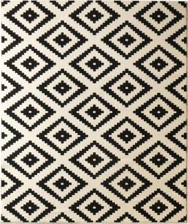 Kurzflor Teppich Raute Schwarz Creme - 80x150x0,9cm