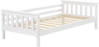 en.casa Kinderbett aus Kiefernholz mit Lattenrost und Rausfallschutz, 70x140 cm, weiß