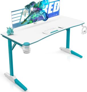 Devoko Gaiming Tisch 140cm Gaming Schreibtisch Weiß Gamer Computertisch Ergonomischer PC Tisch mit Kabelaufbewahrungsbox, Getränkehalter und Kopfhörerhalter T-förmiger (Weiß, 140 x 60 cm)