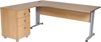 furni24 Schreibtisch Winkelschreibtisch Eckschreibtisch Computertisch buche inkl. Beistellcontainer 180 cm x 120 cm x 74 cm Links gewinkelt