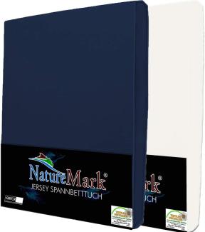 NatureMark 2er Pack Jersey Spannbettlaken, Spannbetttuch 100% Baumwolle in vielen Größen und Farben MARKENQUALITÄT ÖKOTEX Standard 100 | 180 x 200 cm - 200 x 200 cm - Navy/Weiss