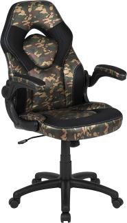 Flash Furniture Gaming Stuhl mit hoher Rückenlehne – Ergonomischer Bürosessel mit verstellbaren Armlehnen und Netzstoff – Perfekt als Zockerstuhl und fürs Home Office – Camouflage