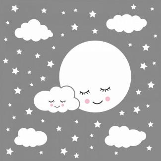 nikima Schönes für Kinder 'Vollmond mit Wolken und Sternen' 162 Wandtattoos weiß 750 x 420 mm