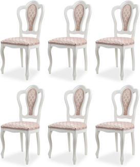 Casa Padrino Luxus Barock Esszimmer Stuhl 6er Set mit Muster Rosa / Weiß - Prunkvolle Barockstil Küchen Stühle - Luxus Esszimmer Möbel im Barockstil - Edel & Prunkvoll