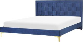 Doppelbett Samtstoff marineblau Lattenrost 160 x 200 cm LIMOUX