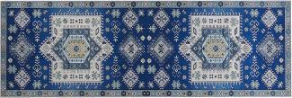 Teppich blau beige orientalisches Muster 80 x 240 cm Kurzflor PARVAKADLI