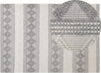 Teppich Wolle beige grau 160 x 230 cm geometrisches Muster Kurzflor BOZOVA