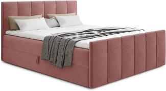 Boxspringbett Star Lux mit Fußteil, 2 Bettkästen und Matratzentopper - Doppelbett mit Topper, Bonell-Matratze, Polsterbett, Bett (Pink (Kronos 29), 160 x 200 cm)