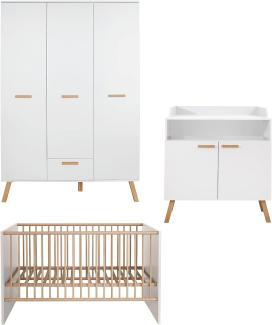 Trendteam 'Mats' 3-tlg. Babyzimmer-Set, weiß, aus Bett 70x140, 3-trg. Kleiderschrank und Wickelkommode