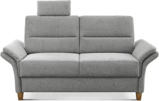CAVADORE 2-Sitzer Sofa Wyk / 2er Couch im Landhausstil mit Federkern, Kopfstütze + Holzfüßen / 166 x 90 x 89 / Chenille, Hellgrau