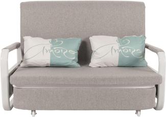 Schlafsofa HWC-M83, Schlafcouch Couch Sofa, Schlaffunktion Bettkasten Liegefläche, 130x185cm ~ Stoff/Textil hellgrau