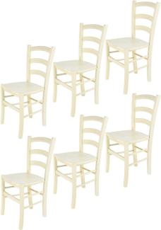 Tommychairs - 6er Set Stühle Venice für Küche und Esszimmer, robuste Struktur aus lackiertem Buchenholz in Anilinfabre Weiss und Sitzfläche aus Holz