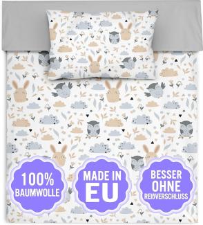 Amilian Kinderbettwäsche 2-teilig 100% Baumwolle Kinder Bettwäsche Babybettwäsche für Baby Bettbezug 100 x 135 cm, Kopfkissenbezug 40 x 60 cm, mit Hotelverschluß Lichtung grau