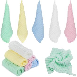 12 Stück Baby Musselin Waschlappen(30 x 30cm), Baby Gesicht Handtuch, Weiche Baby Handtücher, Waschlappen Baby Baumwolle Handtuch für Neugeborene Baby