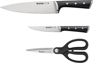 Tefal K232S355 Ice Force 3-teiliges Messerset | Kochmesser | Universalmesser | Küchenschere | Klinge aus deutschem Edelstahl | lang anhaltende Schneidleistung und Schärfe | Edelstahl/Schwarz