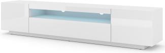 Domando Lowboard Empoli M2 Modern Breite 200cm, stehend oder hängend, Hochglanz, LED Beleuchtung in Weiß Matt und Weiß Hochglanz
