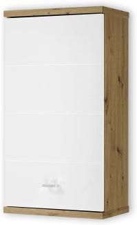 Stella Trading POOL Badezimmer Hängeschrank in Artisan Eiche Optik, Weiß - Moderner Badezimmerschrank Bad Schrank mit viel Stauraum - 38 x 71 x 23 cm (B/H/T)