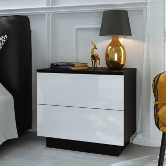 Domando Nachttisch Rapallo Modern für Schlafzimmer Breite 55cm, LED Beleuchtung in Weiß, Push-to-open-System in Schwarz Matt und Weiß Hochglanz