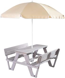 roba 'Picknick for 4, Outdoor +' Kindersitzgarnitur mit Lehne und Schirm, Massivholz grau, 89 x 50 x 84,5 cm
