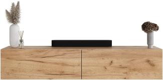 Planetmöbel TV Board 160 cm Gold Eiche, TV Schrank mit 2 Klappen als Stauraum, Lowboard hängend oder stehend, Sideboard Wohnzimmer