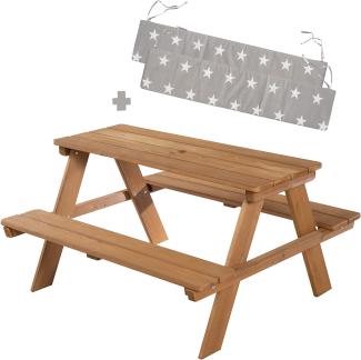 roba 'Picknick for 4, Outdoor +' Kindersitzgarnitur mit Bankkissen, Massivholz teak, 89 x 50 x 84,5 cm
