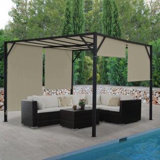 Pergola Baia, Garten Pavillon Terrassenüberdachung, stabiles 6cm-Stahl-Gestell + Schiebedach taupe ~ 3x4m