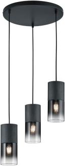 Zeitlose LED Pendelleuchte aus schwarz mattem Metall & Rauchglas, 3 x E27