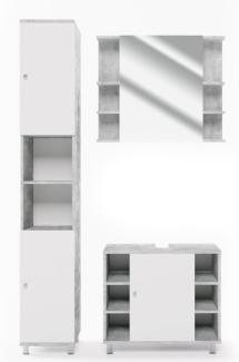 Vicco Badmöbel Set Fynn 3-teilig Spiegel Hochschrank Unterschrank Grau Beton